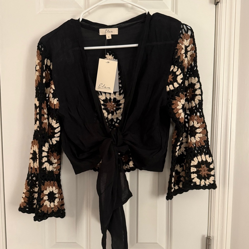 NWT Elan Black and Cream Floral Cover Up Size S
